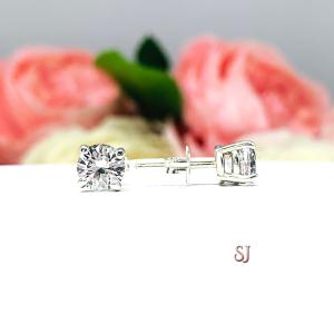 Round Brilliant Lab White Sapphire Basket Stud Earrings