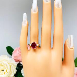 Lab Created Ruby Oval Sterling Silver Ring Double Prong