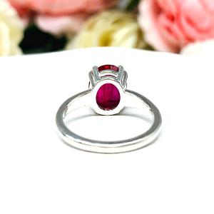 Lab Created Ruby Oval Sterling Silver Ring Double Prong
