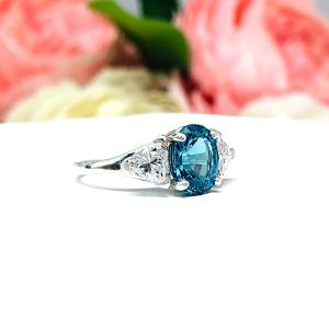 London Blue Nanocrystal Oval 3 Stone Ring CZ Sterling Silver Nanogem