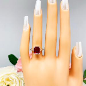 Lab Created Ruby Emerald Cut Ring Double Prong Size 5 Sterling Silver