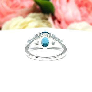 London Blue Nanocrystal Oval 3 Stone Ring CZ Sterling Silver Nanogem