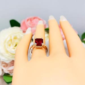 Lab Created Ruby Emerald Cut Ring Double Prong Size 5 Sterling Silver
