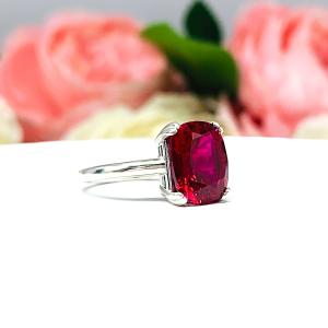 Lab Ruby Elongated Cushion Double Prong Ring SIZE 6