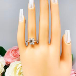 Emerald Cut Near Colorless CZ Engagement Ring Lower Profile Double Prong Size 6 FINAL SALE