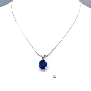 Lab Blue Sapphire Oval Pendant Sterling Silver Necklace September Birthstone