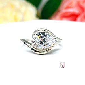 Pear Cubic Zirconia East West Horizontal Side Set Engagement Ring