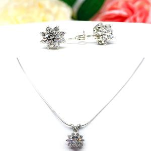Round CZ Halo Pendant Sterling Silver Necklace Cubic Zirconia Accents
