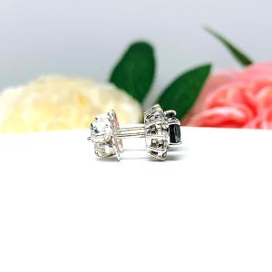 Black Moissanite Halo Stud Earrings - Round authentic moissanites - Sterling silver settings