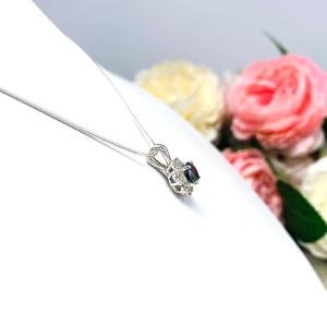 Black Moissanite Halo Pendant Necklace - Round authentic moissanites - Sterling silver setting - Sterling silver chain