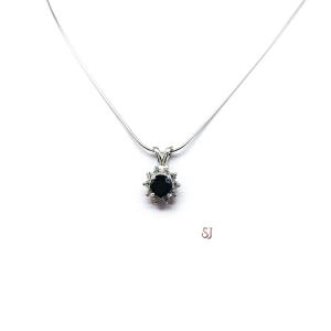 Black Moissanite Halo Pendant Necklace - Round authentic moissanites - Sterling silver setting - Sterling silver chain