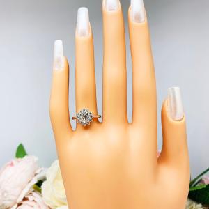 Round CZ Halo Sterling Silver Engagement Ring