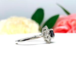 Black Moissanite Halo Engagement Ring - Round authentic moissanites - Sterling silver setting