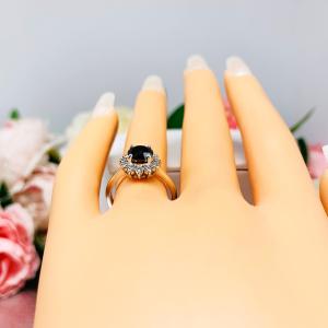 Black Moissanite Halo Engagement Ring - Round authentic moissanites - Sterling silver setting
