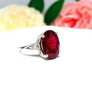 Lab Created Ruby Oval Sterling Silver Ring