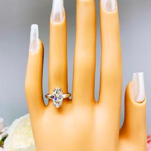 Marquise CZ Engagement Ring Sterling Silver Double Prongs