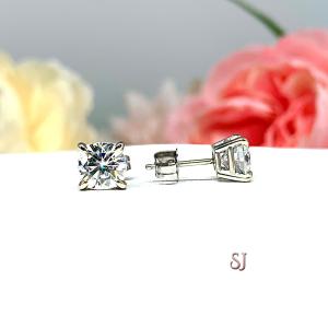 Cushion Moissanite Gold Stud Earrings -  Authentic moissanite - Solid gold settings - FREE 3RD DAY UPS