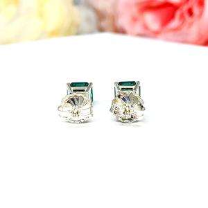 Emerald Green Moissanite Stud Earrings - 6mm (2.5 cts total) authentic moissanites - Sterling silver or Gold