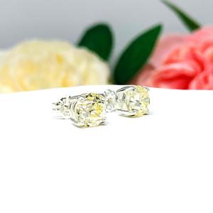 Light Yellow Old European Cut CZ Basket Stud Earrings