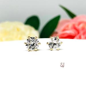Round Brilliant Lab White Sapphire Six Prong Stud Earrings