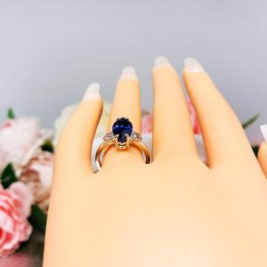 Lab Blue Sapphire Marquise Round CZ Ring