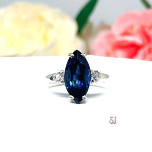 Lab Blue Sapphire Marquise Round CZ Ring