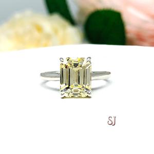 Light Yellow Emerald Cut CZ Engagement Ring Size 5
