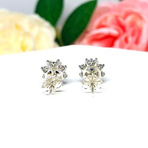 Round Lab Blue Sapphire CZ Stud Earrings Halo Cluster