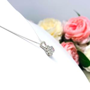 Round CZ Halo Pendant Sterling Silver Necklace Cubic Zirconia Accents