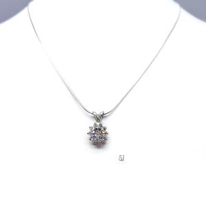 Round CZ Halo Pendant Sterling Silver Necklace Cubic Zirconia Accents