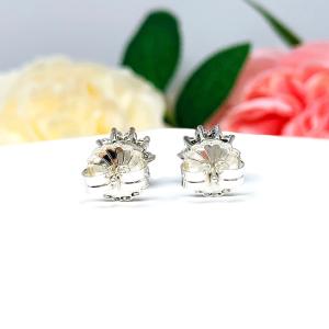 Black Moissanite Halo Stud Earrings - Round authentic moissanites - Sterling silver settings