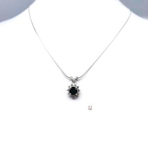 Black Moissanite Halo Pendant Necklace - Round authentic moissanites - Sterling silver setting - Sterling silver chain