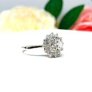 Round CZ Halo Sterling Silver Engagement Ring