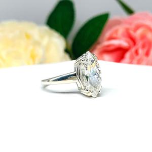Marquise CZ Engagement Ring Sterling Silver Double Prongs
