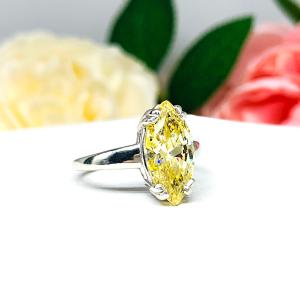 Marquise Canary Yellow CZ Engagement Ring Double Prong Sterling Silver