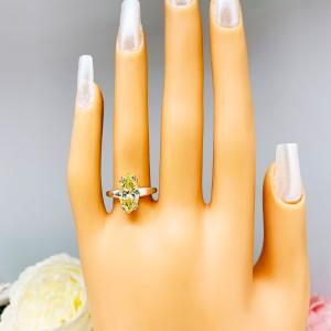 Marquise Canary Yellow CZ Engagement Ring Double Prong Sterling Silver