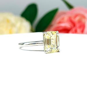 Light Yellow Emerald Cut CZ Engagement Ring Size 5