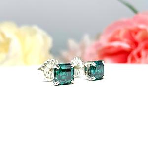 Emerald Green Moissanite Stud Earrings - 6mm (2.5 cts total) authentic moissanites - Sterling silver or Gold