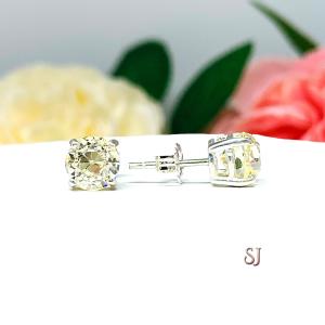 Light Yellow Old European Cut CZ Basket Stud Earrings