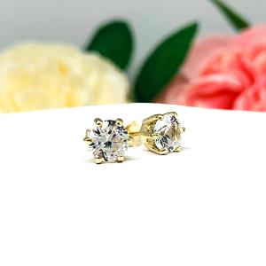 Round Brilliant Lab White Sapphire Six Prong Stud Earrings