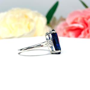 Lab Blue Sapphire Marquise Round CZ Ring