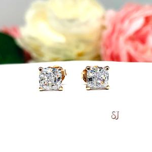 Cushion Cut Cubic Zirconia Stud Earrings