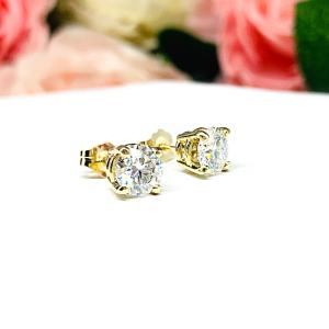 Round Moissanite 14k Gold Stud Earrings - Authentic moissanites - Heavy gold settings - FREE 3RD DAY UPS