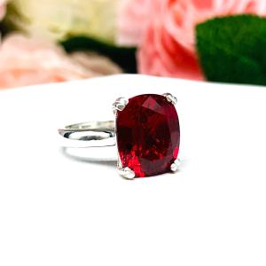 Lab Created Ruby Elongated Cushion Ring 12x10mm Wide Band Low Profile