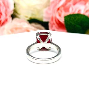 Lab Created Ruby Elongated Cushion Ring 12x10mm Wide Band Low Profile