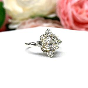 Round CZ Art Deco Antique Inspired Engagement Ring