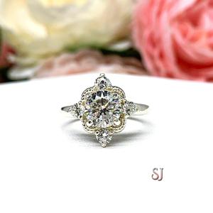 Round CZ Art Deco Antique Inspired Engagement Ring