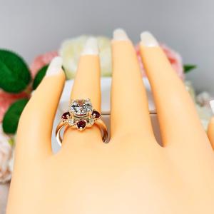 Round CZ Lab Ruby Art Deco Engagement Ring