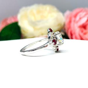 Round CZ Lab Ruby Art Deco Engagement Ring