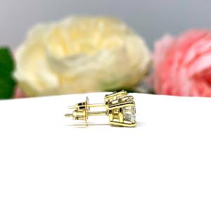 Round Moissanite 14k Gold Stud Earrings - Authentic moissanites - Heavy gold settings - FREE 3RD DAY UPS